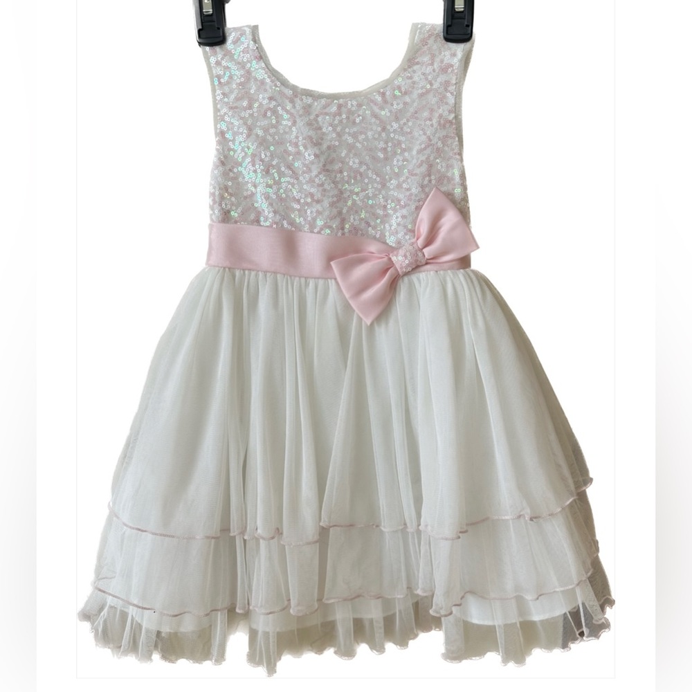 Jona Michelle White & Pink Sequin Dress with Bow Size 4 (Pre-Owned)